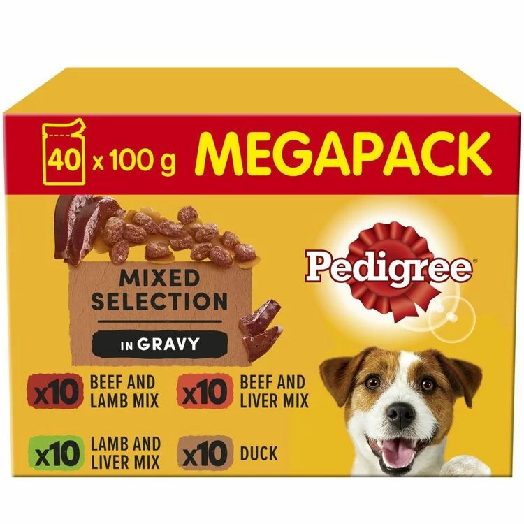 40 X Pedigree Dog Food Pouches Mixed Varieties In Gravy 100g 3 40 X Pedigree Dog Food Pouches Mixed Varieties In Gravy 100g