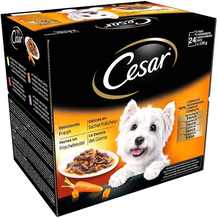 48 X 100g Cesar Deliciously Fresh Dog Food Pouches Favourites In Sauce 3 48 X 100g Cesar Deliciously Fresh Dog Food Pouches Favourites In Sauce