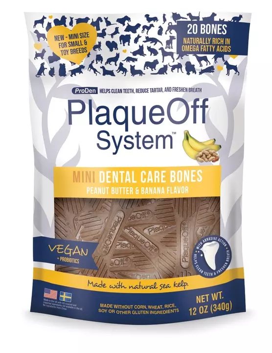 Plaque Off Mini Peanut Butter & Banana Dental Bones For Dogs 3 Plaque Off Mini Peanut Butter & Banana Dental Bones For Dogs